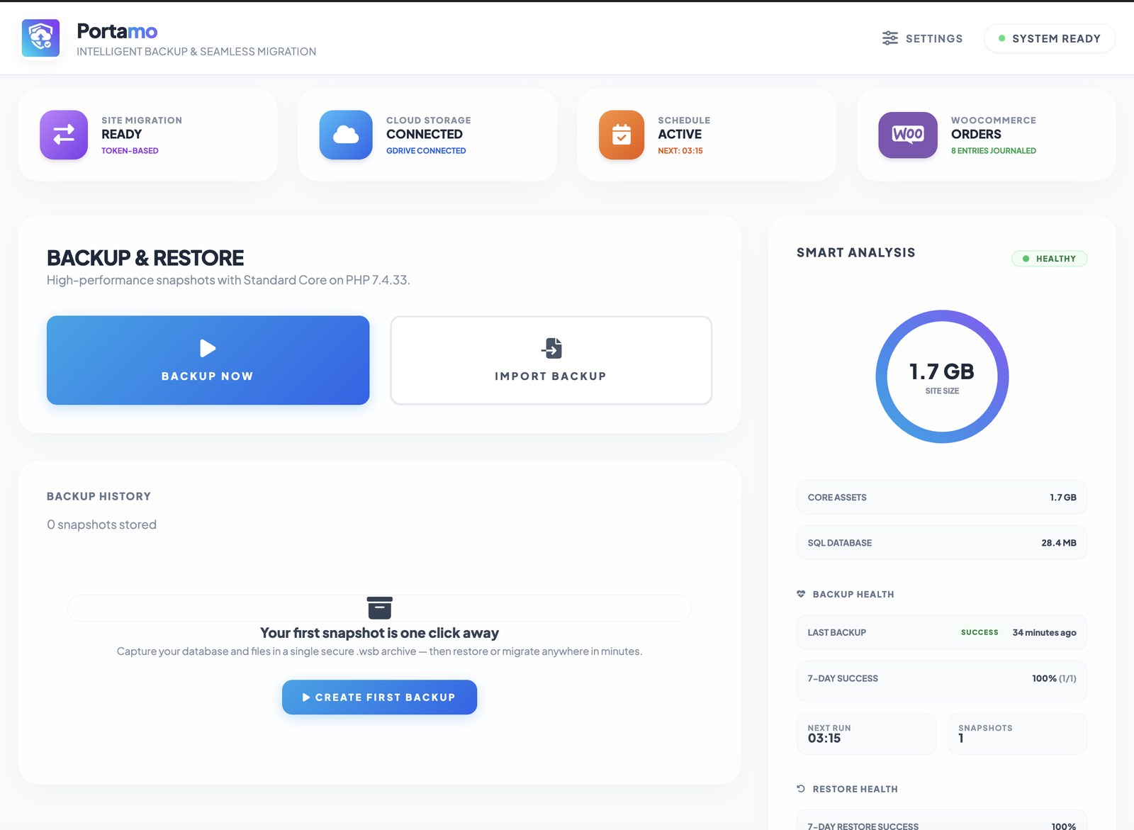 Portamo Backup &mdash; Dashboard