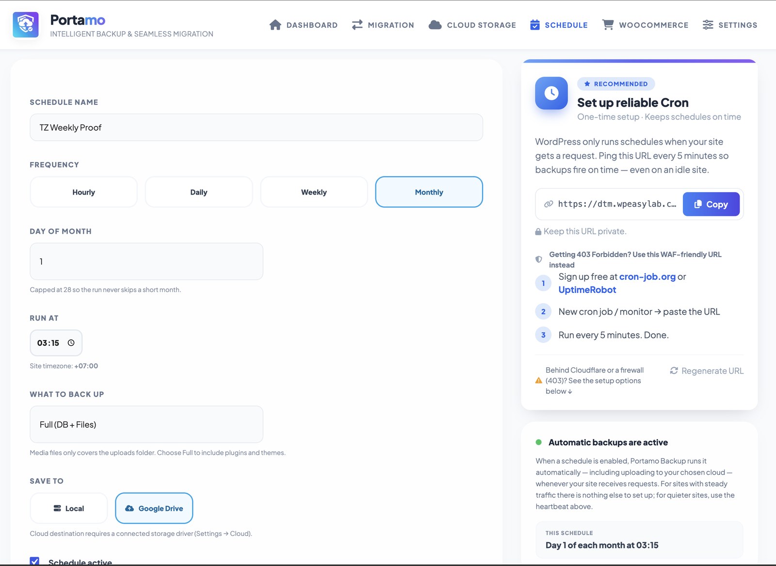 Portamo Backup &mdash; Schedule
