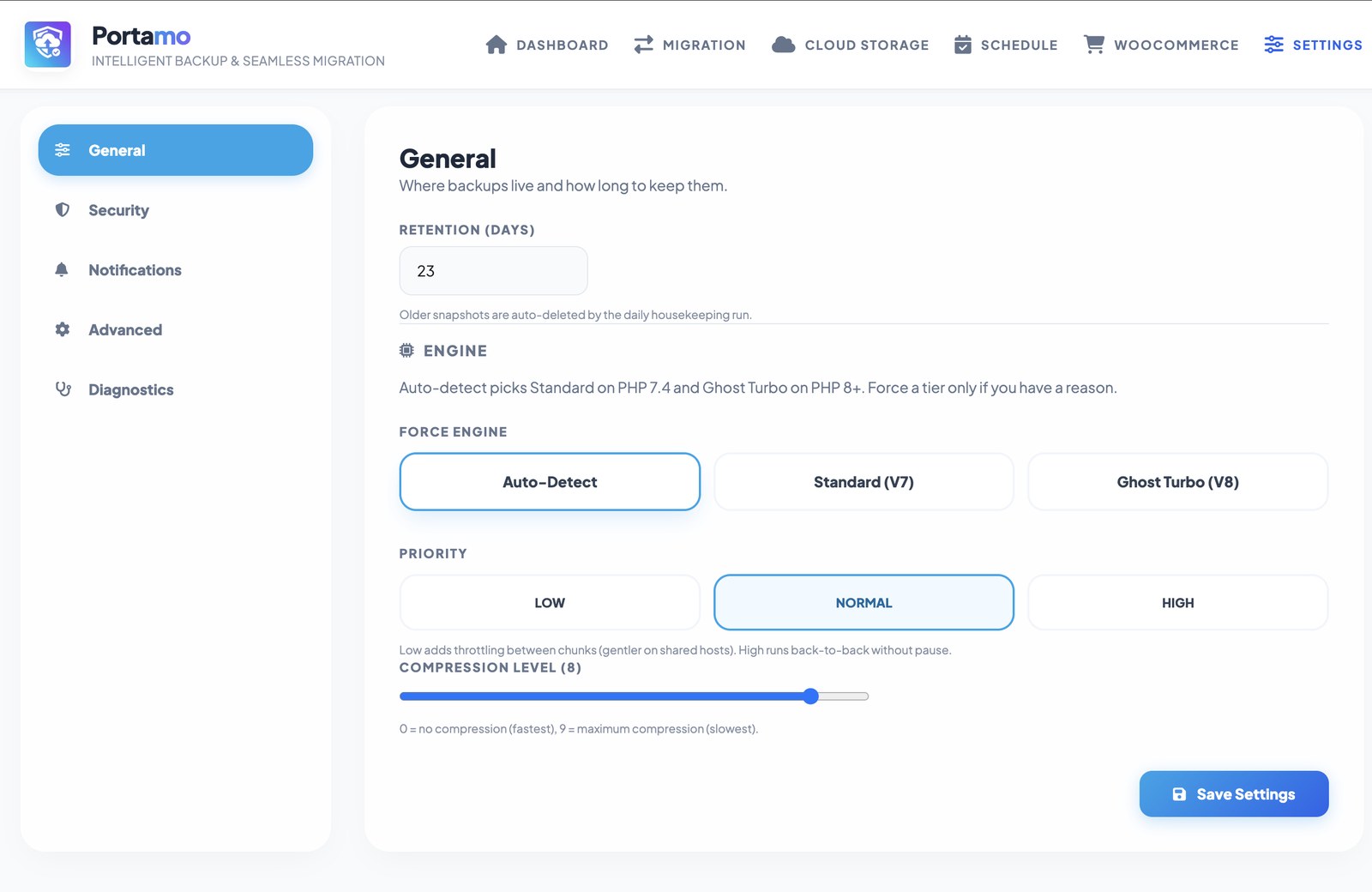 Portamo Backup &mdash; Settings
